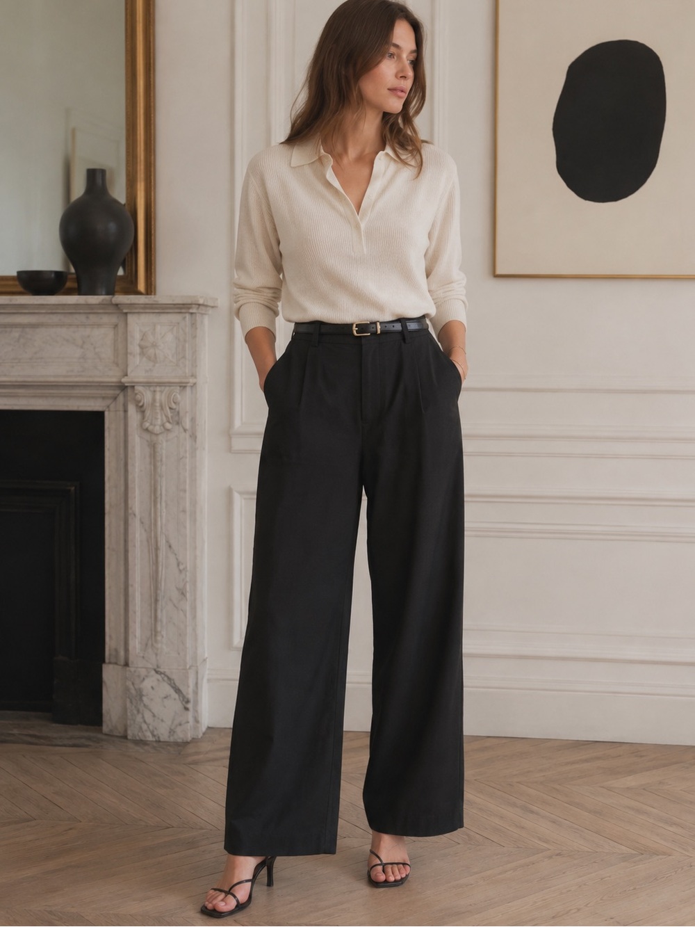 Banana Republic Black Wide Leg Lyocell Cotton Pants Minimalist Capsule Large